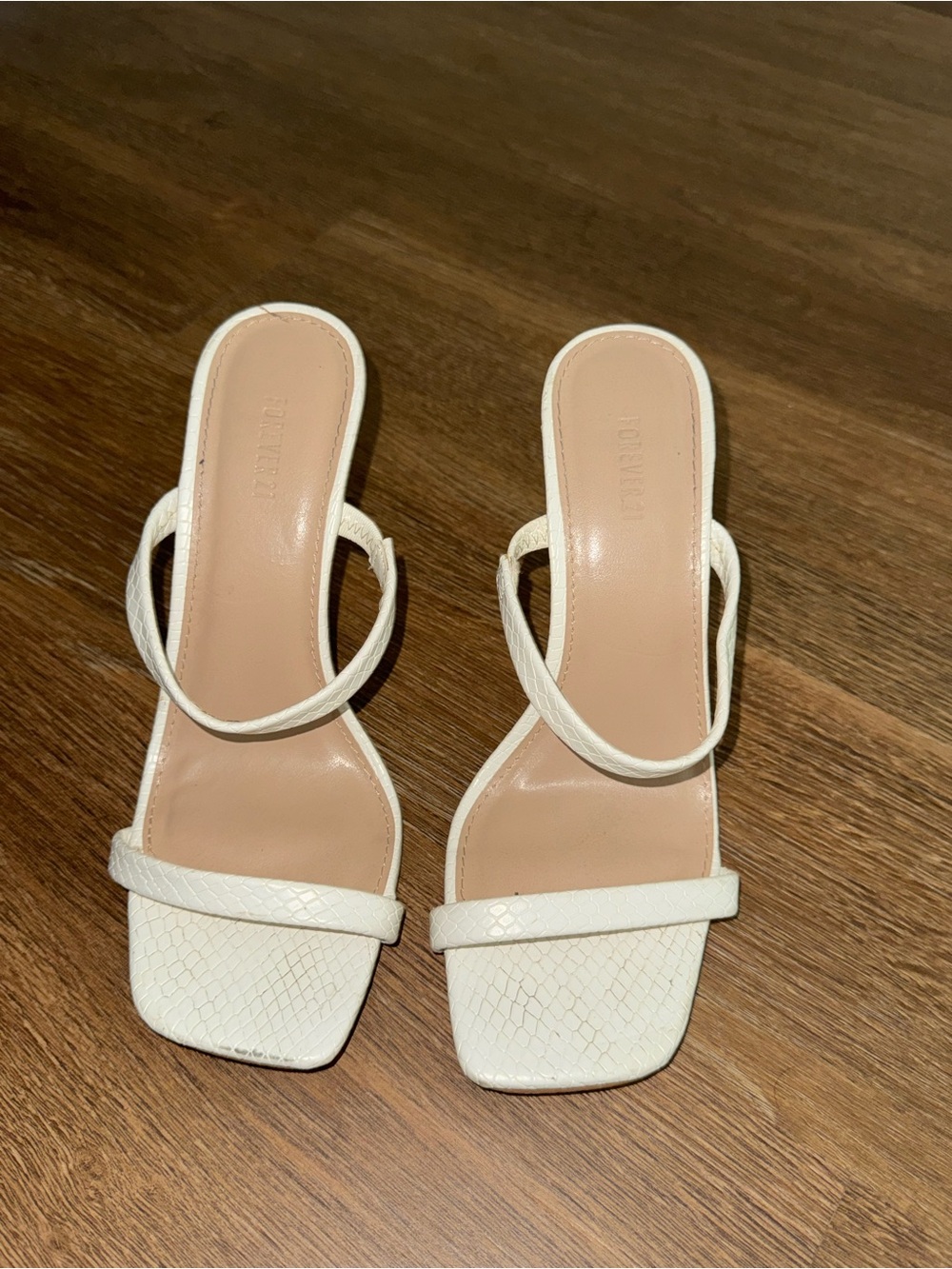 Forever 21 White Strappy Square-Toe Heeled Sandals